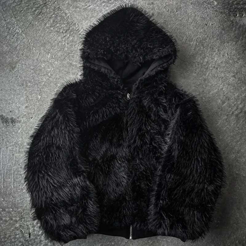 Fashion Autumn and Winter Warm Hip Hop Men Clothes Reversible Streetwear Loose Solid color Y2K Zip up Hoodie Goth American Style W250117