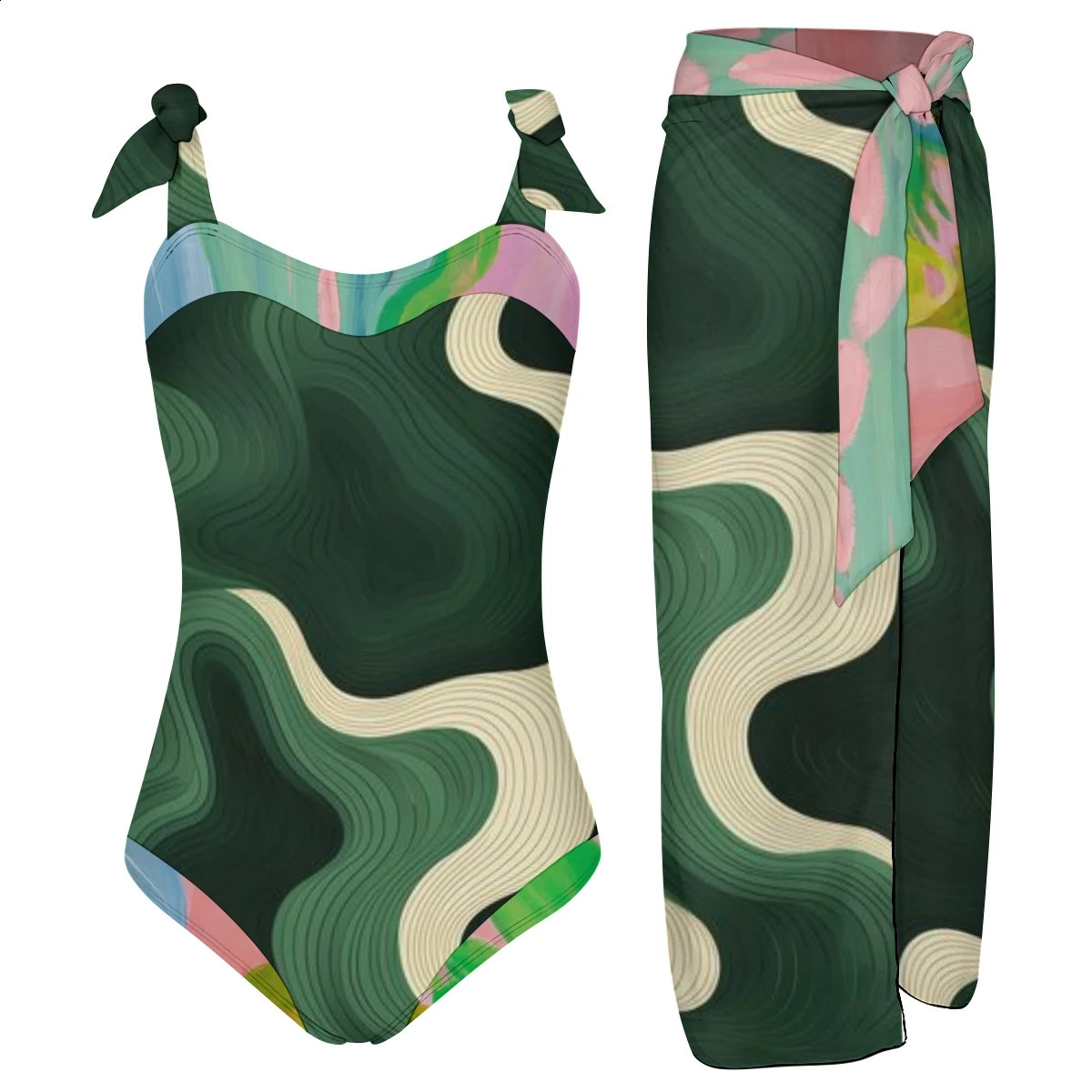 Sling Belt One Piece Swimsuit and Skirt Swimwear Beachwear Bathing Suit Sexy Bikini Sets Coverup Women Beach Outfits Clothes 250109