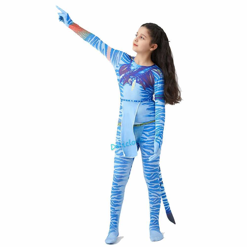 Avatar Halloween Costume For Kids Girls Boy Avatar The Way of Water Tail Bodysuit Cosplay Alien Costume Birthday Party Clothes W250117