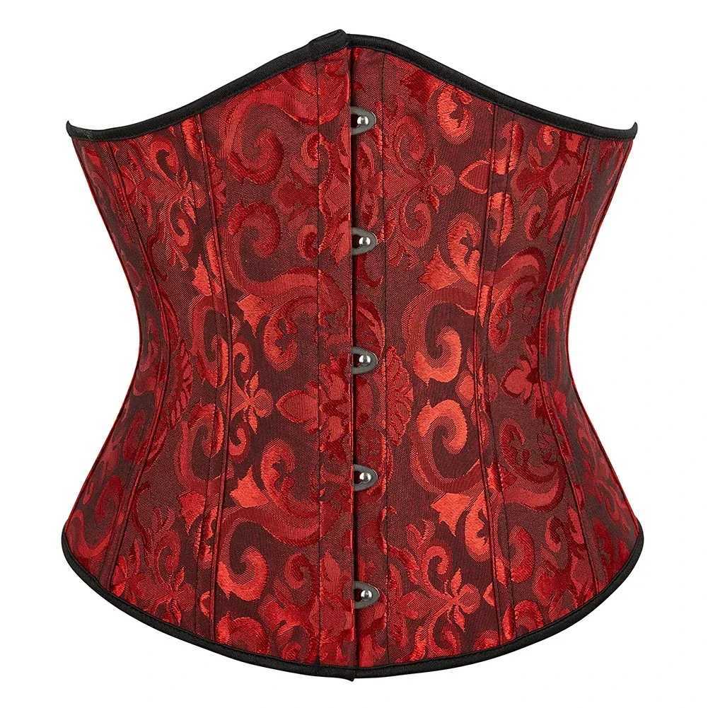 Jacquard Corset Top Women Sexy Boned Lace Up Underbust Bustier Waist Cinchers Body Shaper Gothic Basques Brown Pink W250120