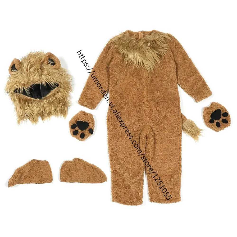2-12Y Children Kids Lion King Costume for Boys Deluxe Full Set Halloween Purim Animal Themed Party Fancy Dress Fleece Order W250117