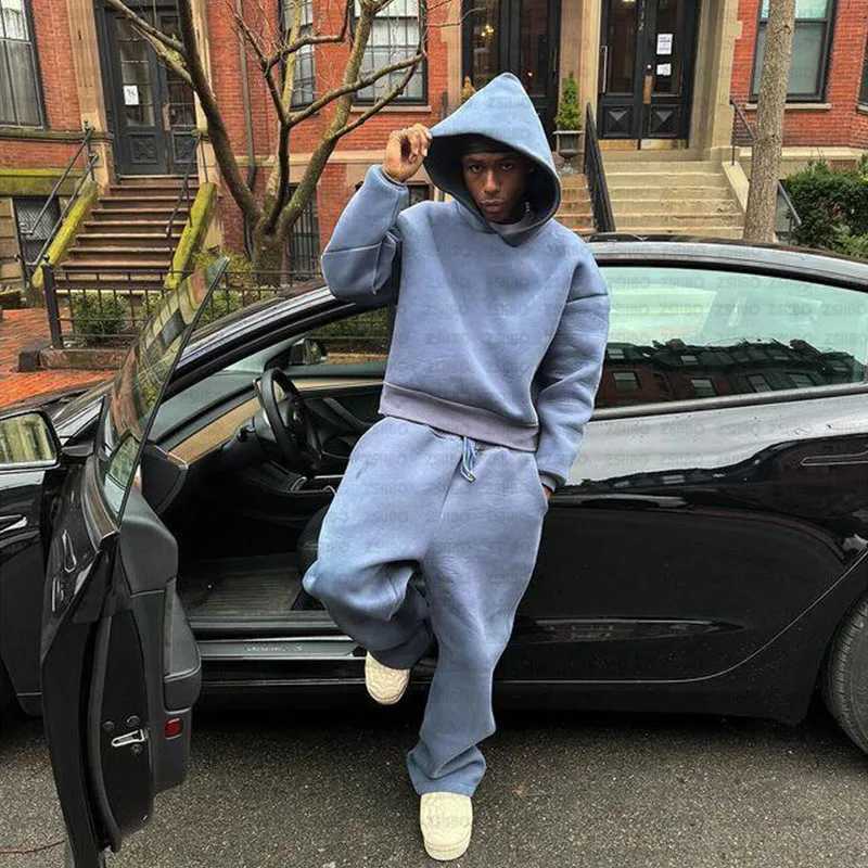 Hoodie Sweatpants Men Women Y2K Hooded Sweatshirt Kpop Solid Color Design Basic Jacket Top Hip Hop Streetwear Clothing Unisex W250117