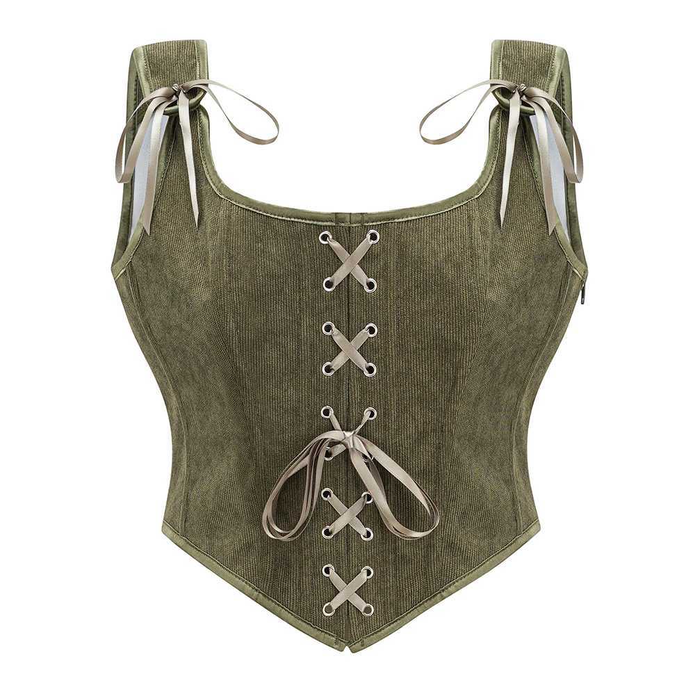 Army Green Victorian Vintage Vest Female Side Zipper Front Lace Up Tank Top Corset Punk Goth Clothing Sexy Corselet Feminino W250120