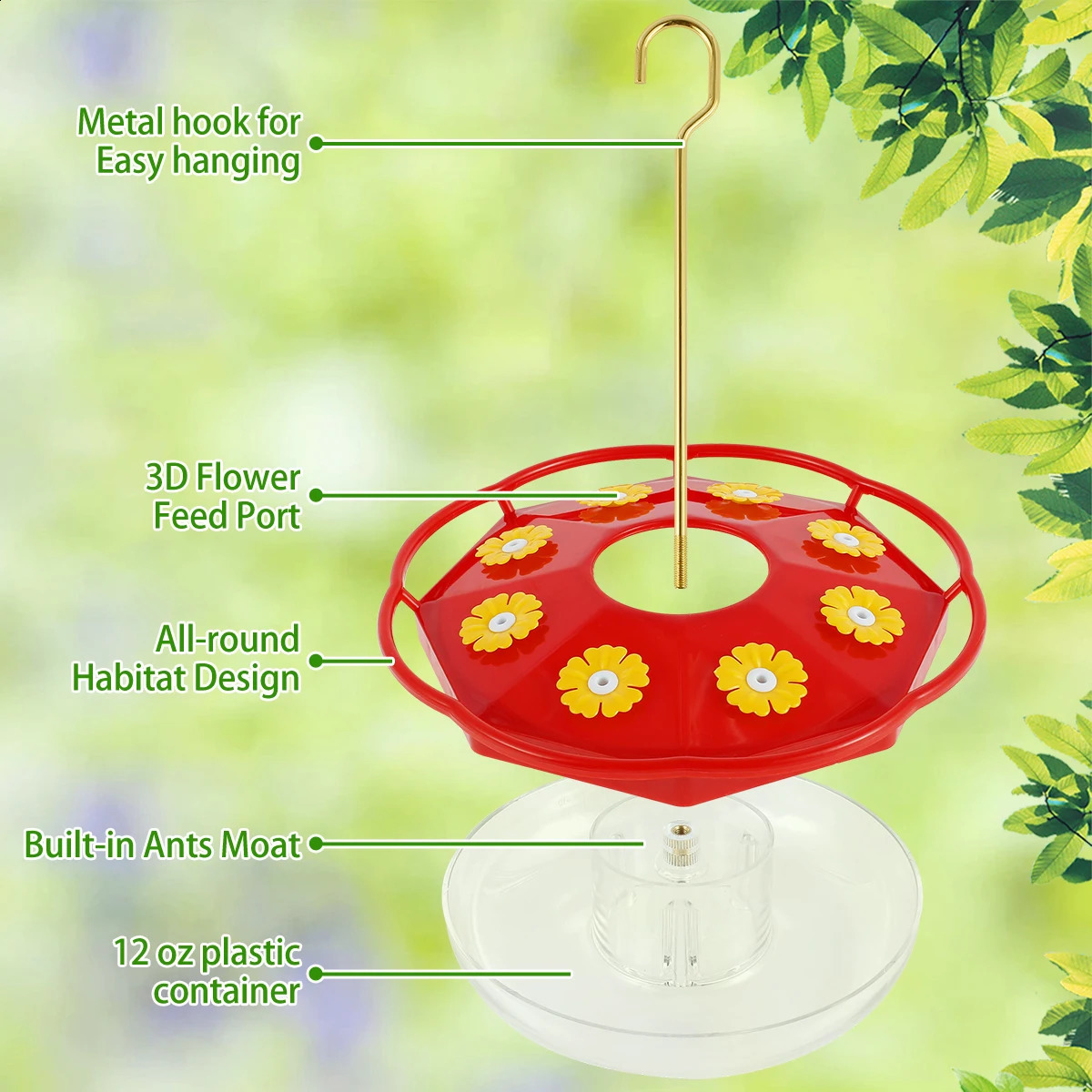 1/3Pcs Hanging Hummingbird Feeder Floral Shape Bird Feed Tool with 8 Feeding Ports Ant and Bee Proof Bird Feeder for Home Garden 250121