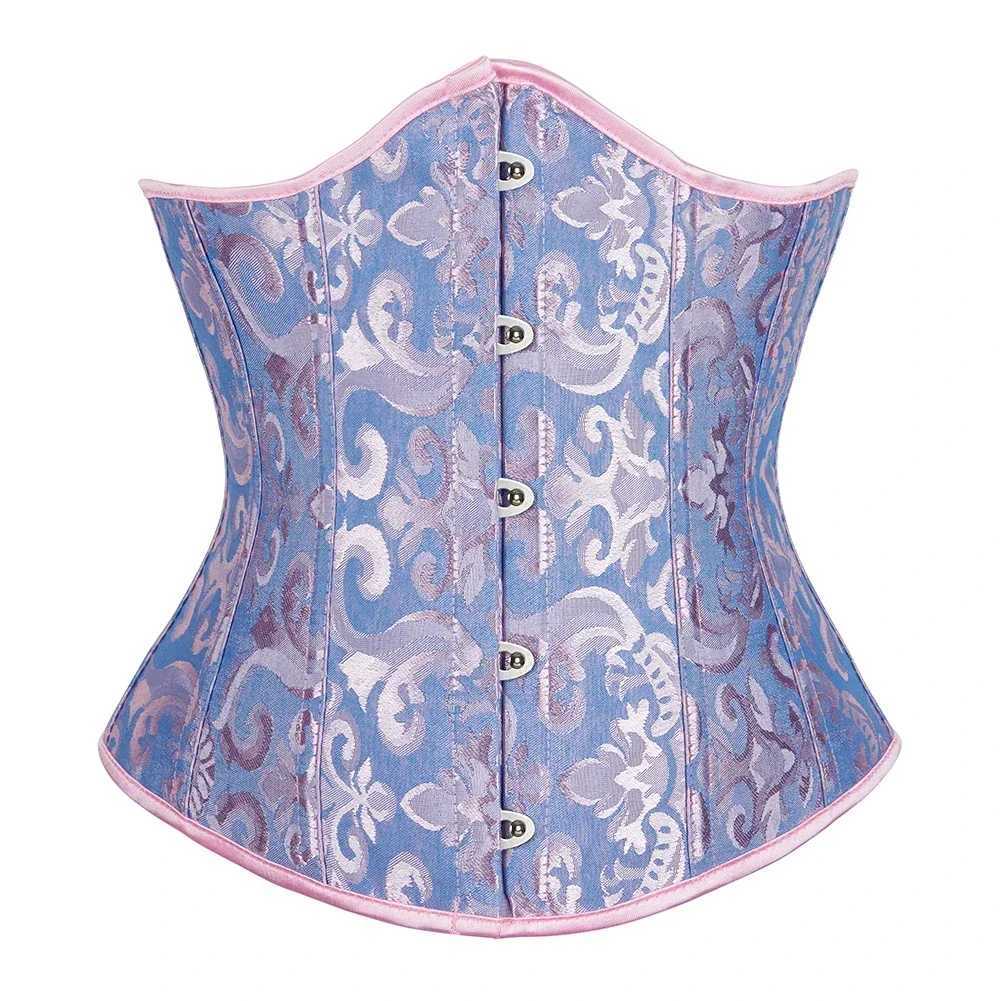Jacquard Corset Top Women Sexy Boned Lace Up Underbust Bustier Waist Cinchers Body Shaper Gothic Basques Brown Pink W250120