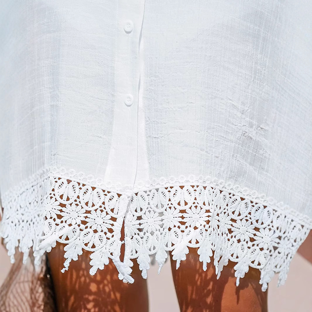 2025 Summer New Women's Designer Dress Outdoor Women's Dress Sexy Hollow Lace Sunscreen Shirt Beach Skirt