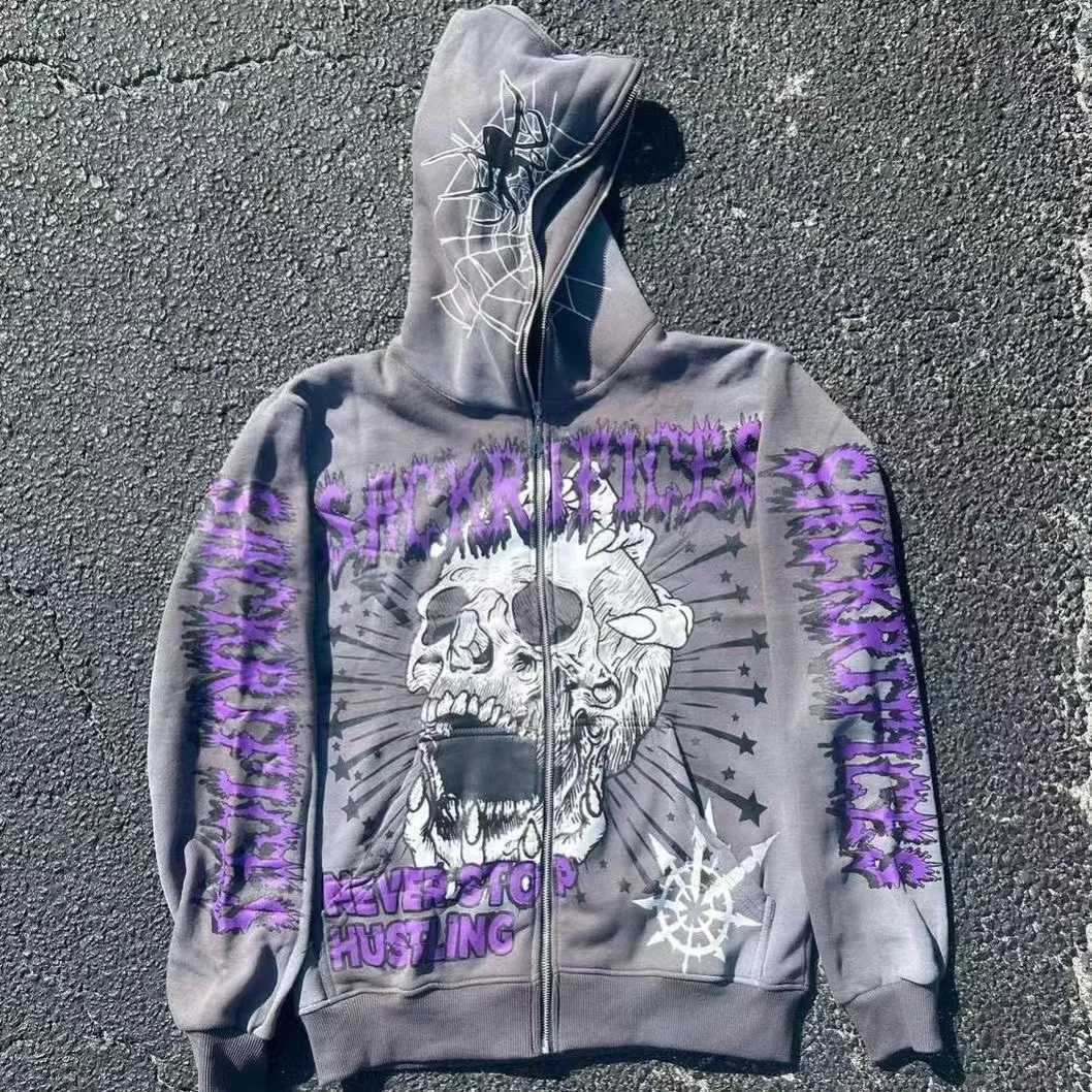 Y2k Cotton Hoodie Gothic Skull Printed Sweatshirt New Best Selling Personality Fashion Punk Hip Hop Casual Hoodie Men Streetwear W250117