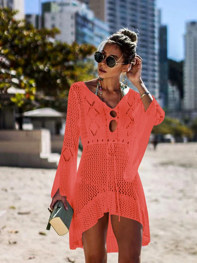 Sexy Cover Up Bikini Women Swimsuit Cover-up Beach Bathing Suit Beach Wear Knitting Swimwear Mesh Beach Dress Tunic Robe 250118