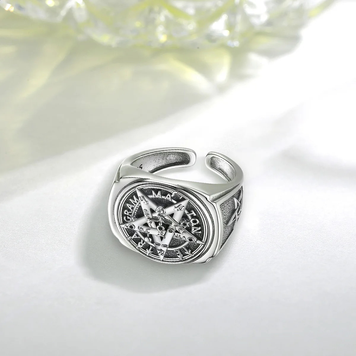 Eudora 925 Sterling Silver Pentagram Adjustable Ring for Men Women Amulet Guardian Star Tetragrammaton Ring Hip Hop Jewelry Gift 250117