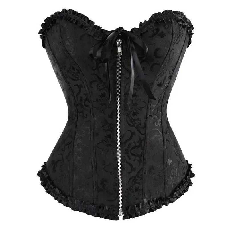 Pink Corset Top Bustier Zipper Sexy Womens Plus Size Overbust Corset Lace up Floral Gothic Brocade Vintage Fashion Medieval W250120