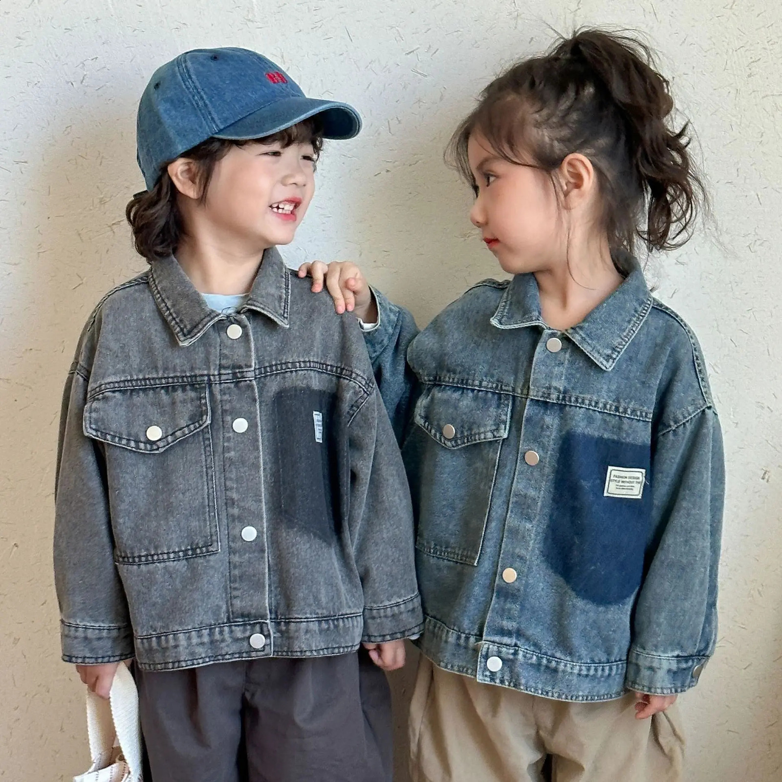UNITIM Spring Autumn Childrens Denim Jacket Loose Buttons Sticker Solid Kids Baby Boys Top Toddler Boys Outerwears Coat 250121