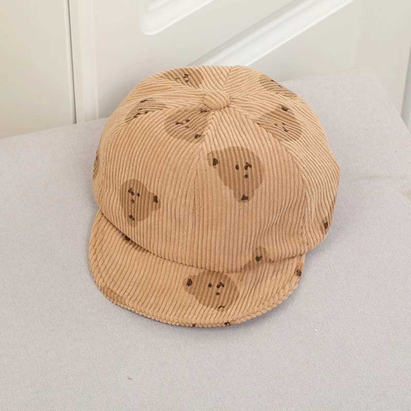 Cute cartoon bear printed childrens baseball cap Spring and Autumn baby boy and girl Visor hat childrens leather hat fashionable baby sun hat M250121