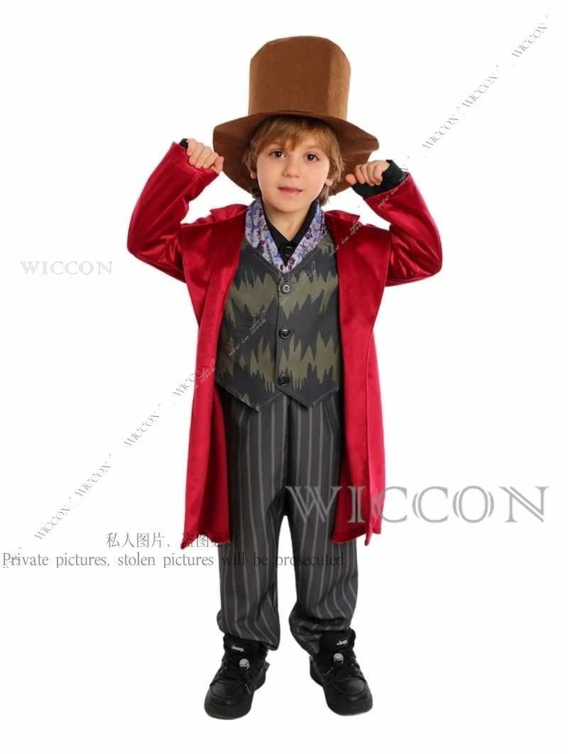 Chocolate Factory Willy Cosplay Costume Charlie Uniform Child Role Play Outfit Full Suit Halloween Masquerade Kid Cloth Jumpsuit W250117