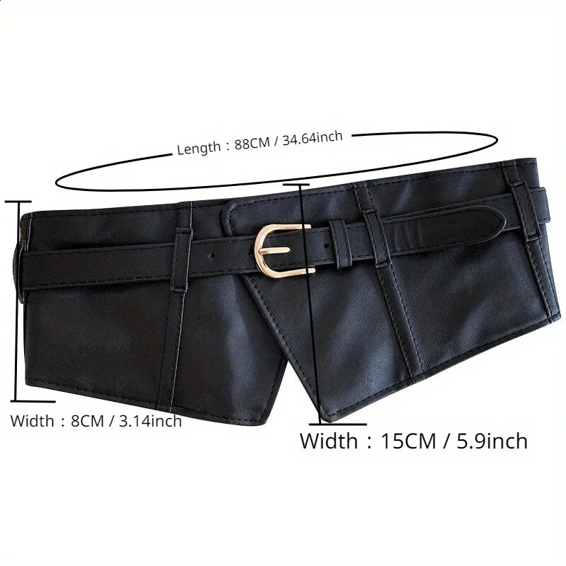 Classic Pin Buckle Wide Belts Black Elastic PU Waistband Trendy Corset Waspie Belt Dress Coat Girdle For Women Girls 250114