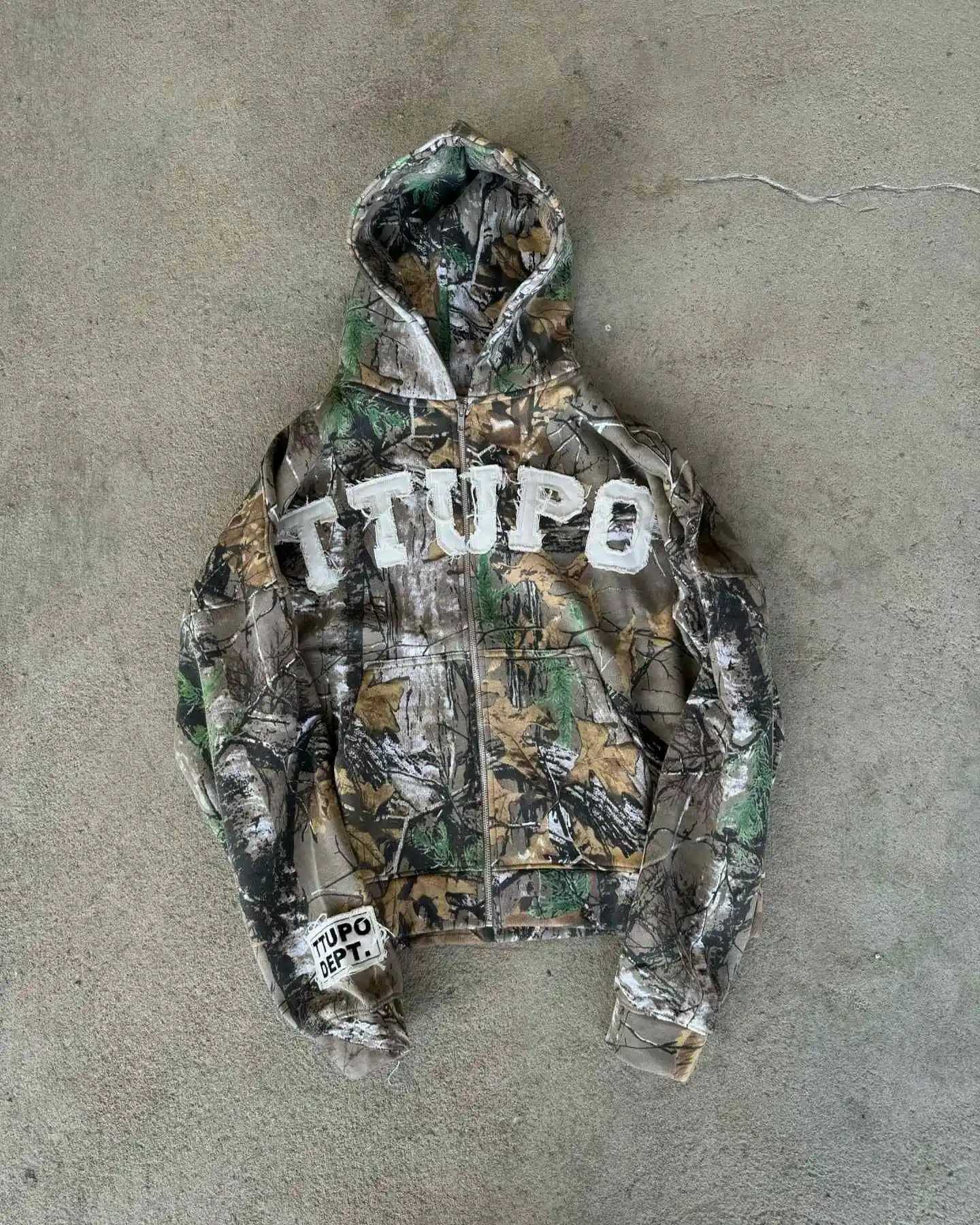 2000s oversized camouflage zipper sweatshirt retro American street hoodie new hip-hop streetwear unisex casual camouflage hoodie W250117