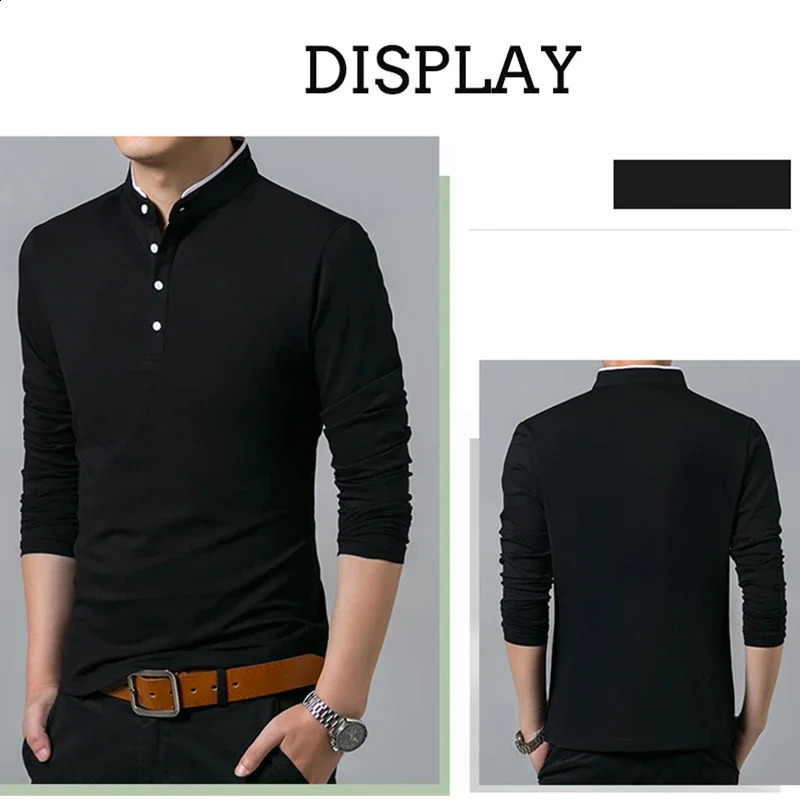 Mens Fashion Long sleeved POLO Shirt Casual Cotton Breathable Top Stand up Collar Korean Comfortable Tshirt 250113Z