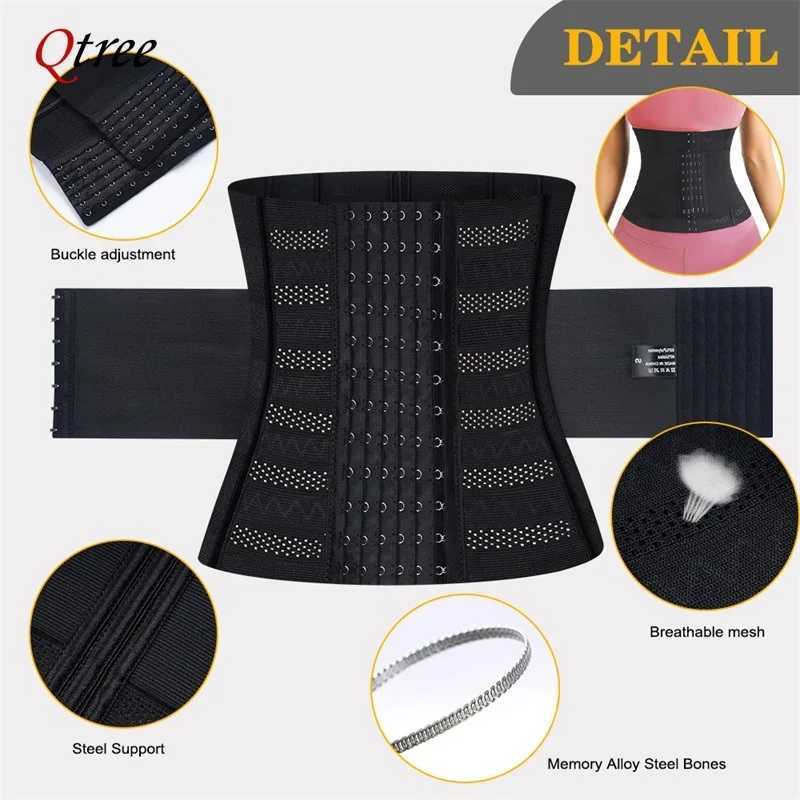 Qtree Waist Trainer for Women Hourglass Underbust Body Shaper with 7 Steel Bones Corset Hook and Eye Slimming Belly Trimmer Belt W250120