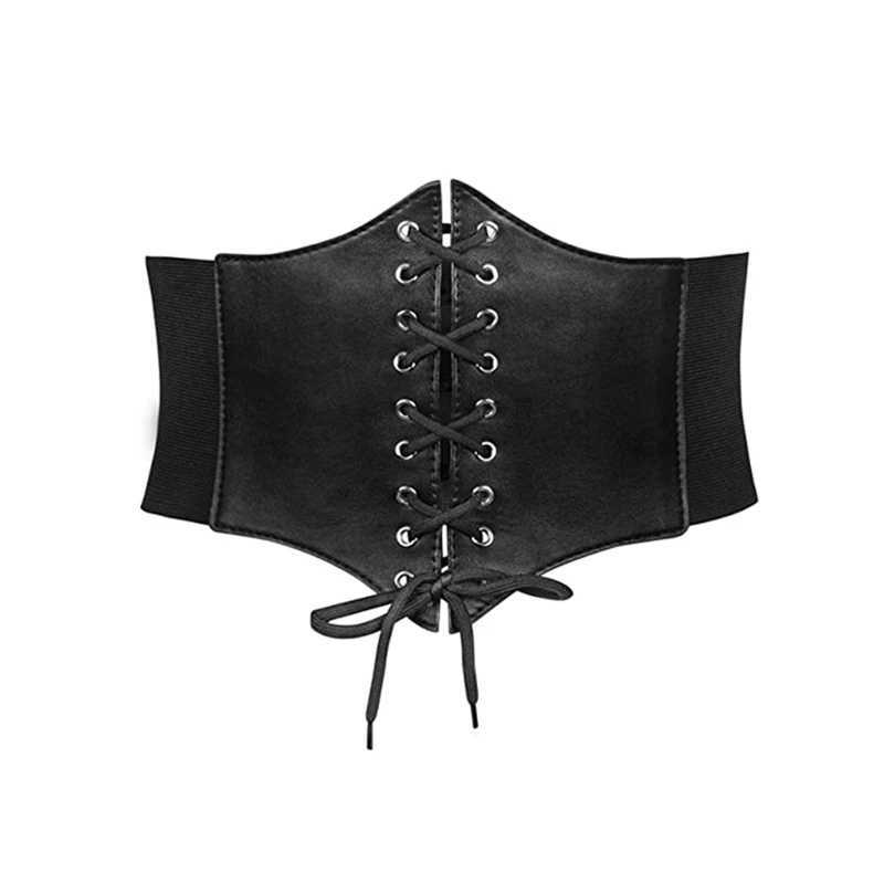 BurVogue Vintage Lace-up Cinch Belt Tied Corset Elastic Waist Belt Tied Waspie Wide Belt for Halloween Costume W250120