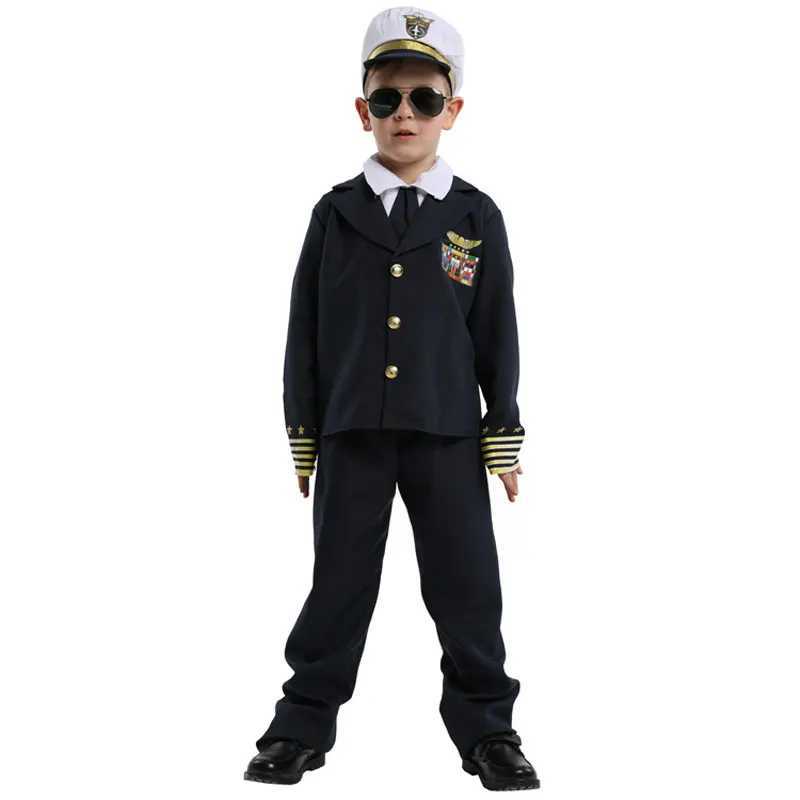Kids Child Navy Admiral Captain Pilot Costume Uniform for Boys Halloween Purim Carnival Party Mardi Gras Fancy Dress Order W250117