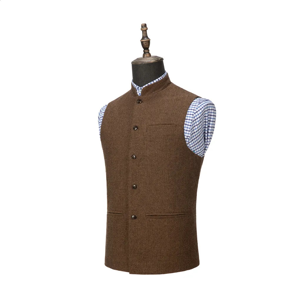 Mens Suit Vest Elegant Sleeveless Stand Collar Business Button Slim Fit Herringbone Waistcoat For Wedding 250114