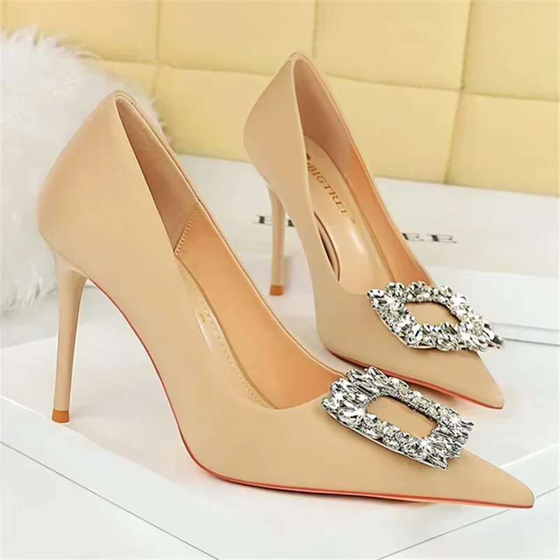 Women Basic 10cm High Heels Wedding Banquet Crystal Bule Pumps Lady Versatile Scarpins Stiletto Fashion Wine Red Purple Shoes