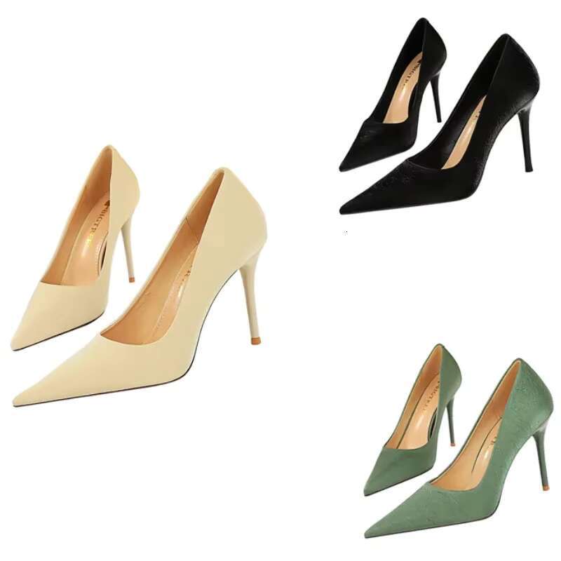 2024 New Women 7.5cm 9.5cm High Heels Party Versatile Slip On Pumps Lady Satin Retro Formal Banquet Designer Spring Autumn Shoes