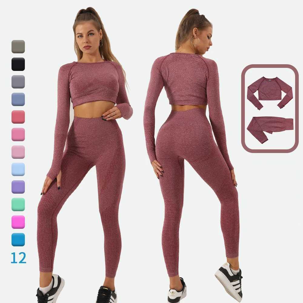 2pcs Women Seamss Yoga Set Sport Suit Gymwear Workout Clothes Long Seven Gym Crop Top High Waist ggings Fitn Sports Wear W250121