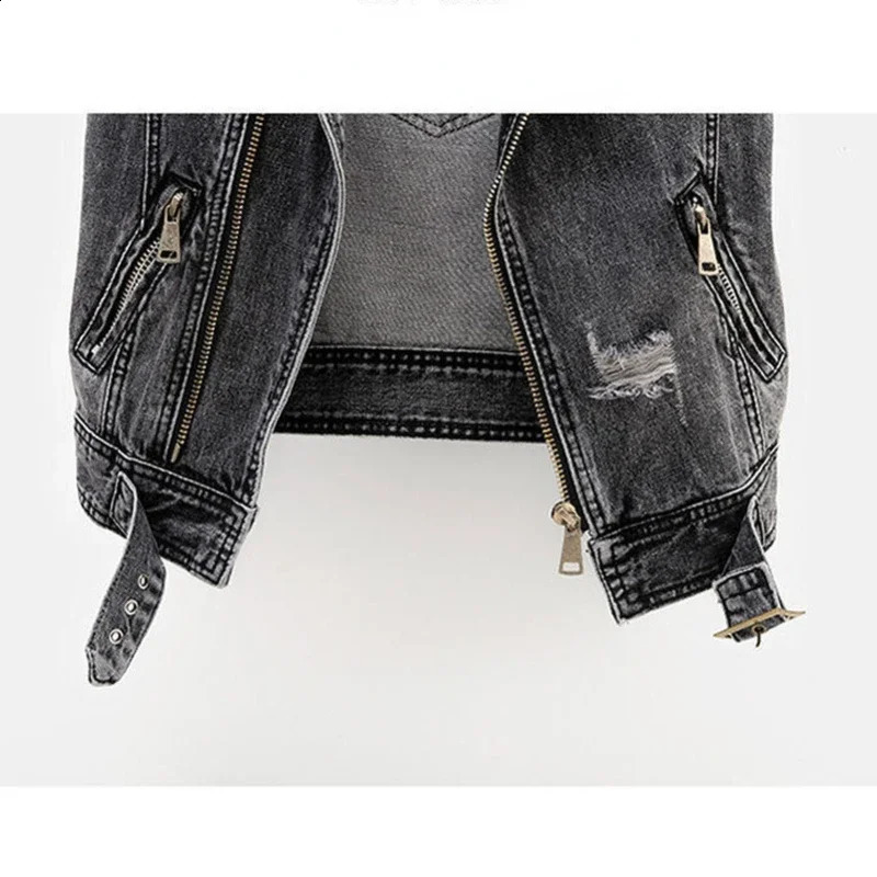 Spring Autumn Gray Jean Cowboy Waistcoat Hole Denim Women Vest Female Sleeveless Wild Tops Short Jacket Girls Ripped 5XL Vest 250122