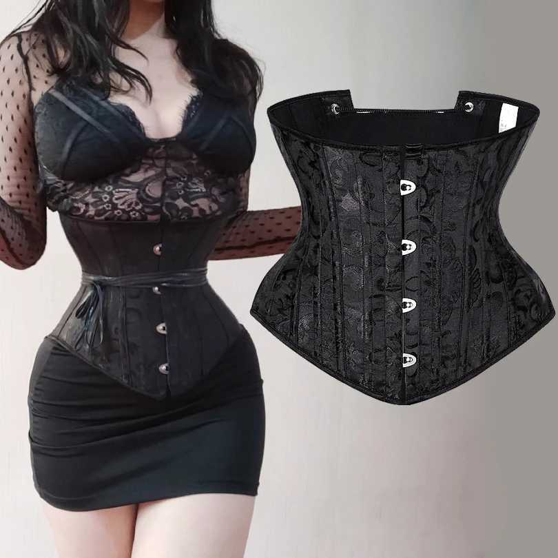 23cm Short Torso 24 Spiral Steel Boned Corset Floral Slimming Waist Shapewear Jacquard Underbust Corset Gothic Busiter 8130 W250120