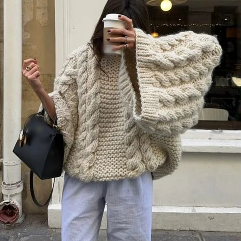 Autumn Winter Warm Fried Dough Twists Long Sleeve Knit Thermal Sweater Fashion Top Women Clothing