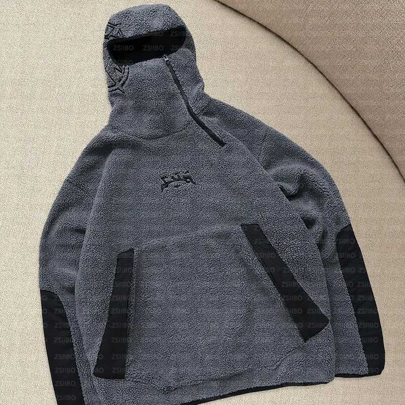 Casual sweater Harajuku style fashionable loose jacket sherpa spliced zipper sweatshirt wholesale trendy men and women W250117