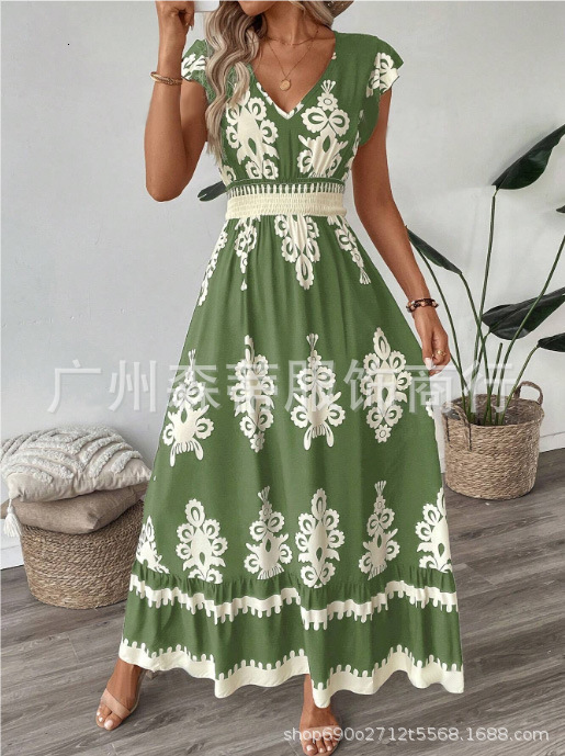 2025 Summer New Designer Women's Beach Skirt Vacation Style Printed Large Pendant Dress