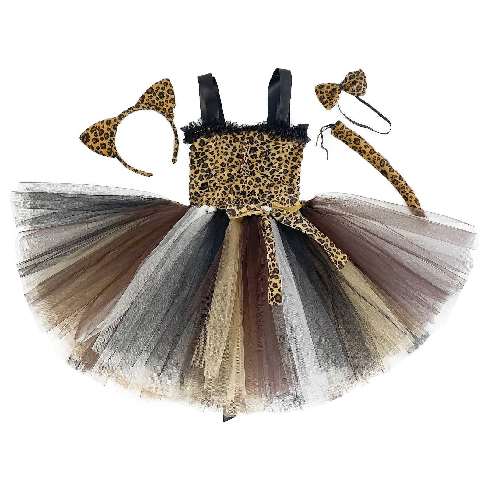 1Set Leopard Girls Tutu Dress Outfit Zoo Animal Kid Cosplay Costumes Toddler Baby Girl Performance Birthday Jungle Party Dresses W250117