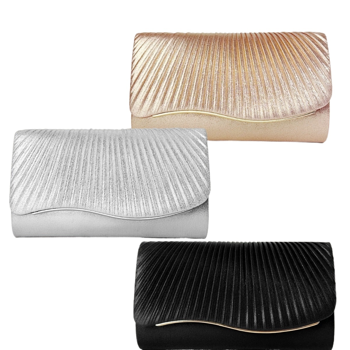 Current Batch Of Fashionable Bags, Simple Wrinkled Hand-Held Bag, Metal Wave Iron Wire Banquet Bag