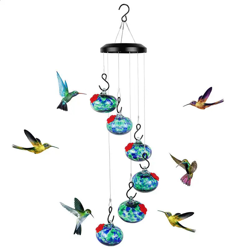 Charming Wind Chimes Hummingbird Feeders Hanging Hummingbird Feeder With 6 Feeder Balls Outdoor Garden Bird Feeder 250207