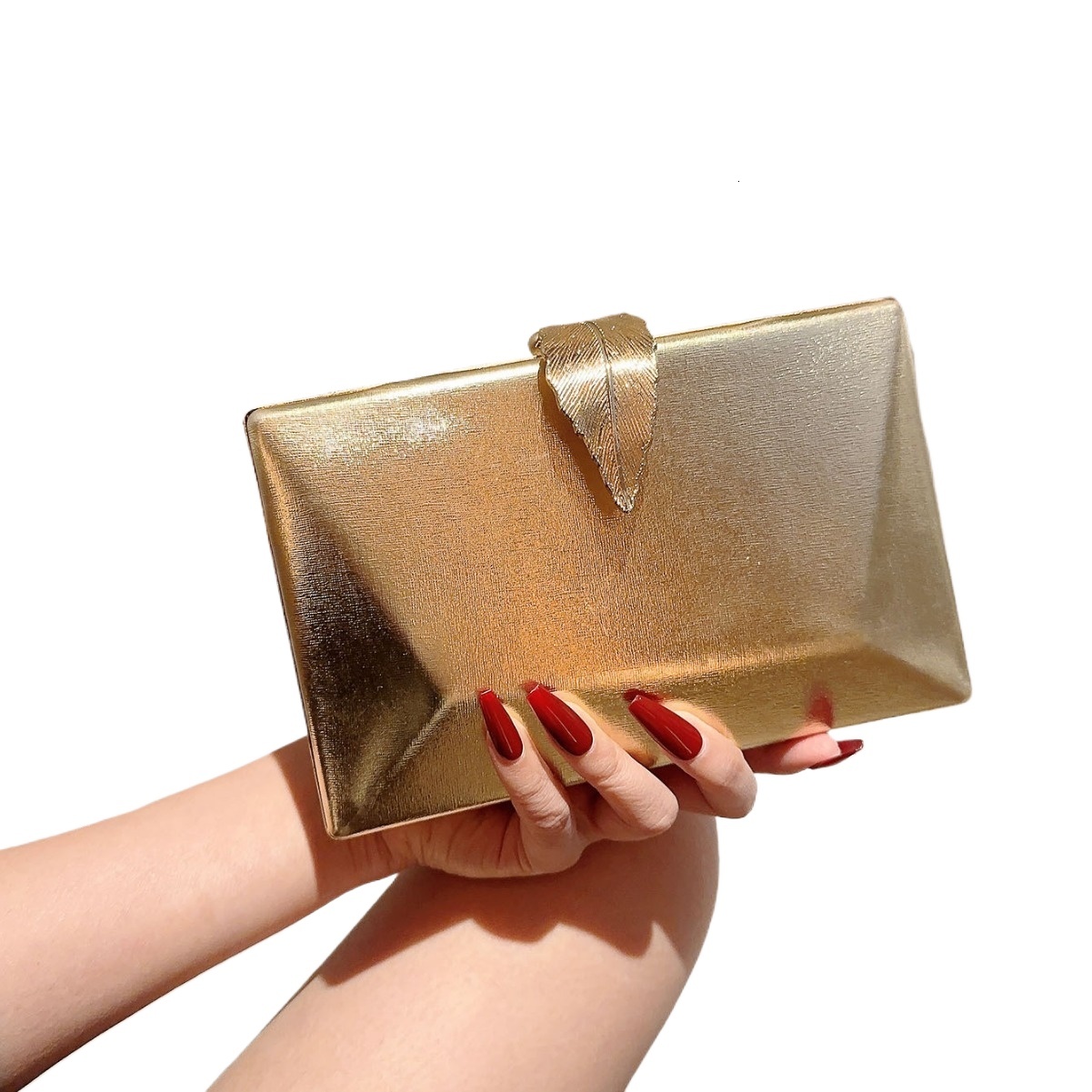 Fashionable Banquet With Metal Leaf Buckle Handle Square Box Crossbody Chain Bag, Evening Dress Bag