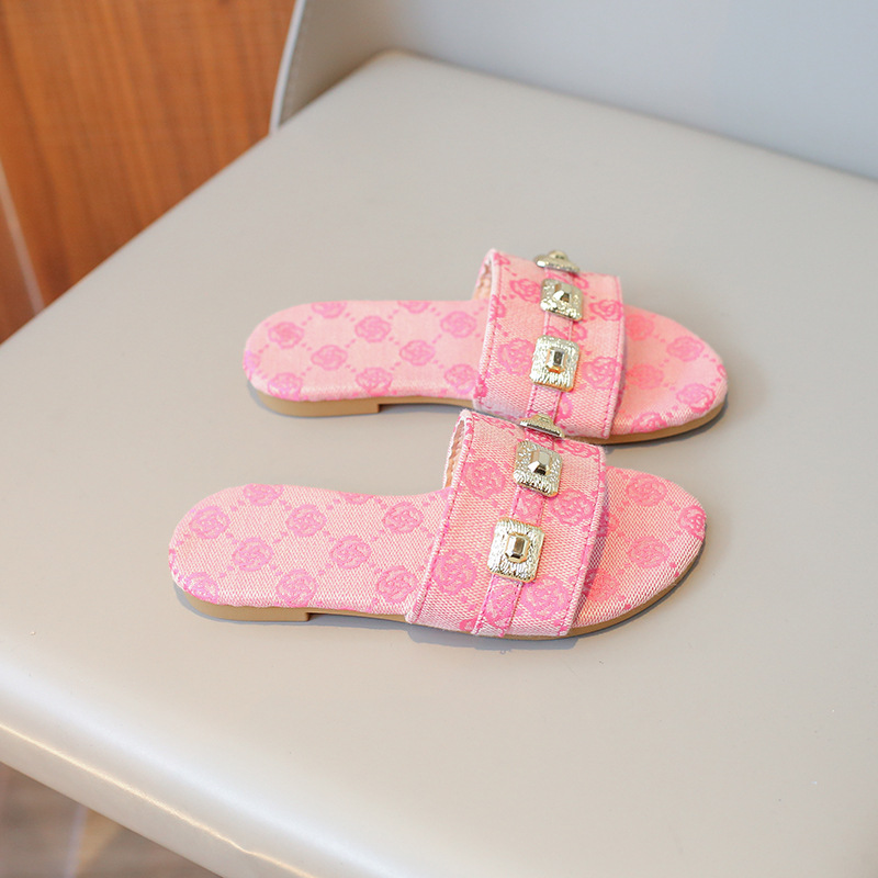 Flower Design Girls' slippers 2025 summer new children's casual flat flip-flops medium children's soft soled slippers 26-36