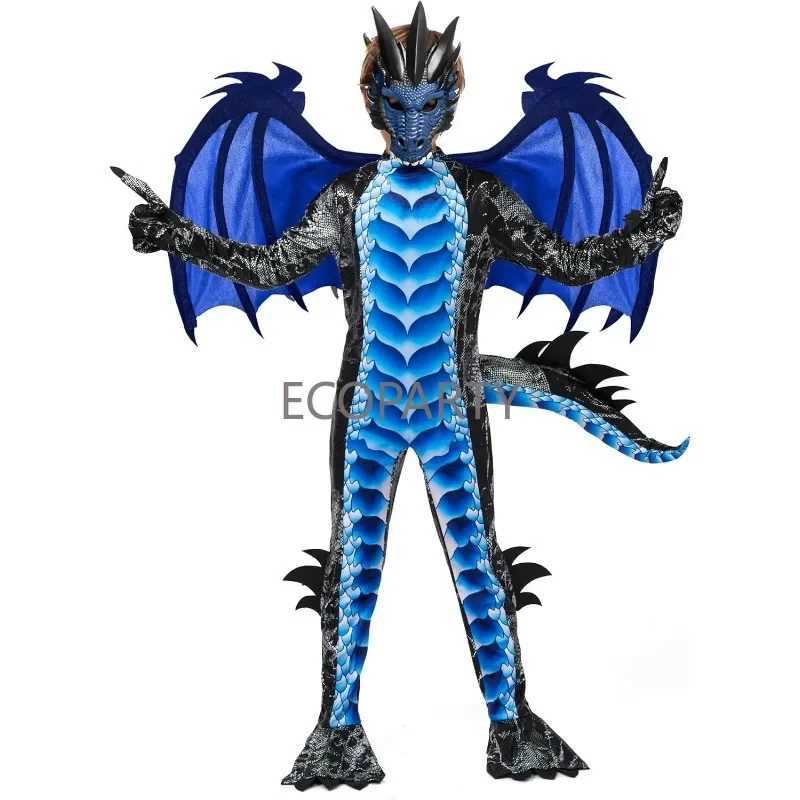 Kids Halloween Dragon Costume Boys Dragon Wings Tail and Mask Set for Children Cosplay Carnival Party Dress Up W250117