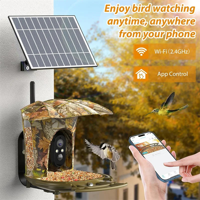 Smart Bird Feeder Camera1080P HD11000 Bird Species Camera Auto Capture6W Solar Panel Bird SpeciesBird House with 64G Card 250121