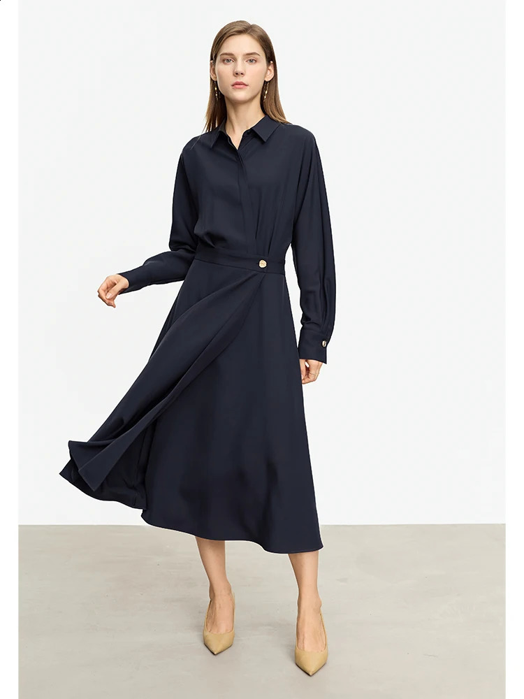 AMII Minimalist French Long-sleeve Shirt Dress for Women Autumn A-line Office Lady Solid Midi Dresses Vestidos 12343290 250122
