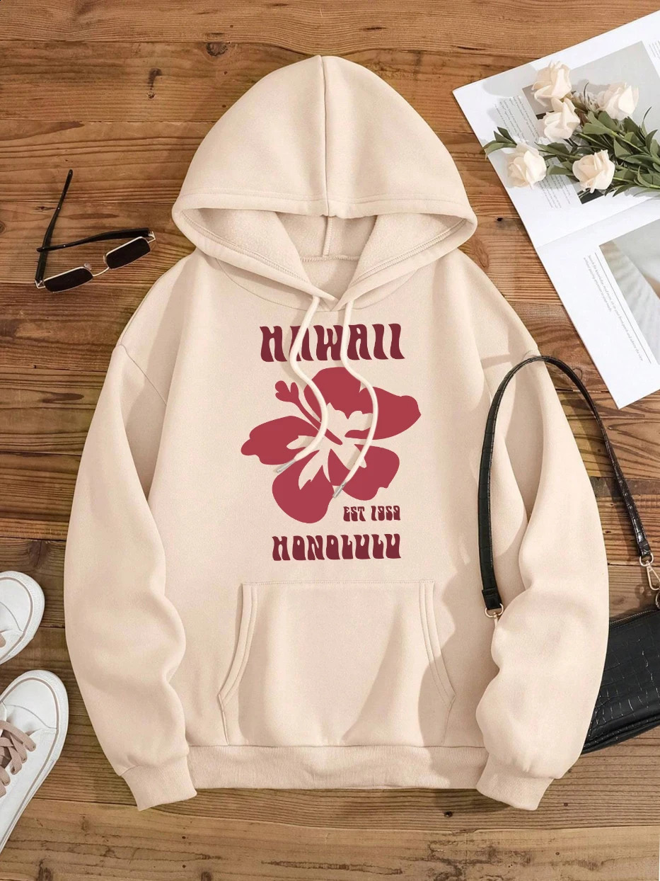 Hawaii Est 1959 Honolulu Men Women Hoodie Hip Hop Fleece Sweatshirt Casual ONeck Pullover Hoody Fashion Warm Streetwear Couple 250122