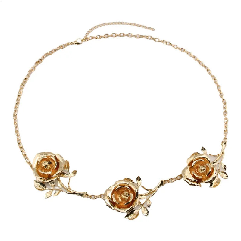 fashion retro small fragrance gold color rose waist chain womens advanced sense of metal chain thin belt accessories 250117