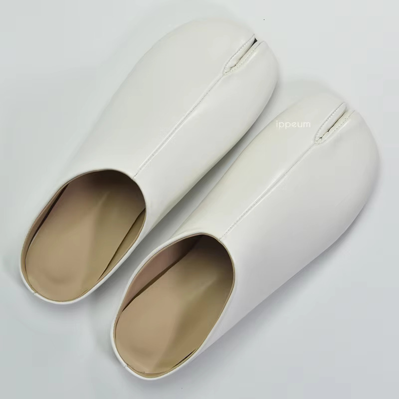 IPPEUM Tabis Mules Split Toe Plus Size 44 Black Leather Slippers 2024 Women Designer Flat Shoes