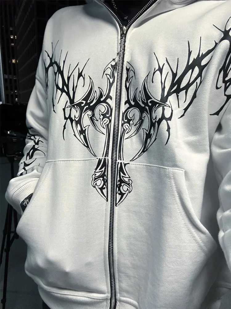 Womens Fashion Hoodie Men Y2k Harajuku Street Retro Casual Loose Pullover Sweatshirt Gothic Hoodie Cardigan Halloween emo W250117