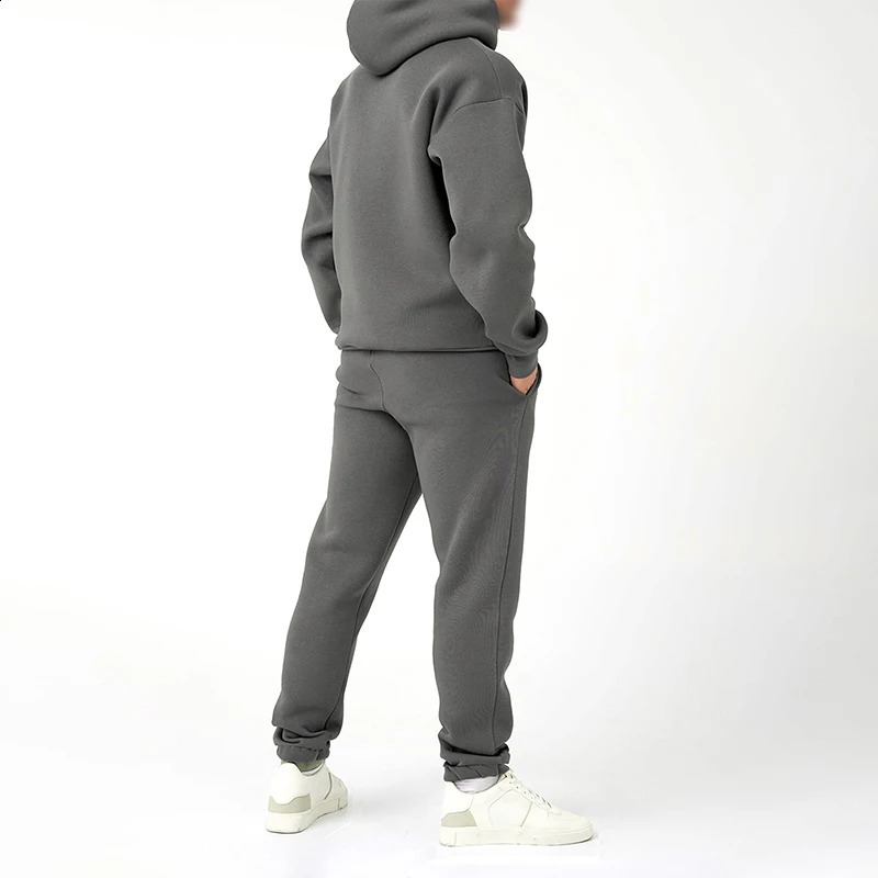 Mens Winter Tracksuits Set Solid Color Fleece Long Sleeve Sweatsuit Set Hoodies and Pants Running Sports Suits 250117