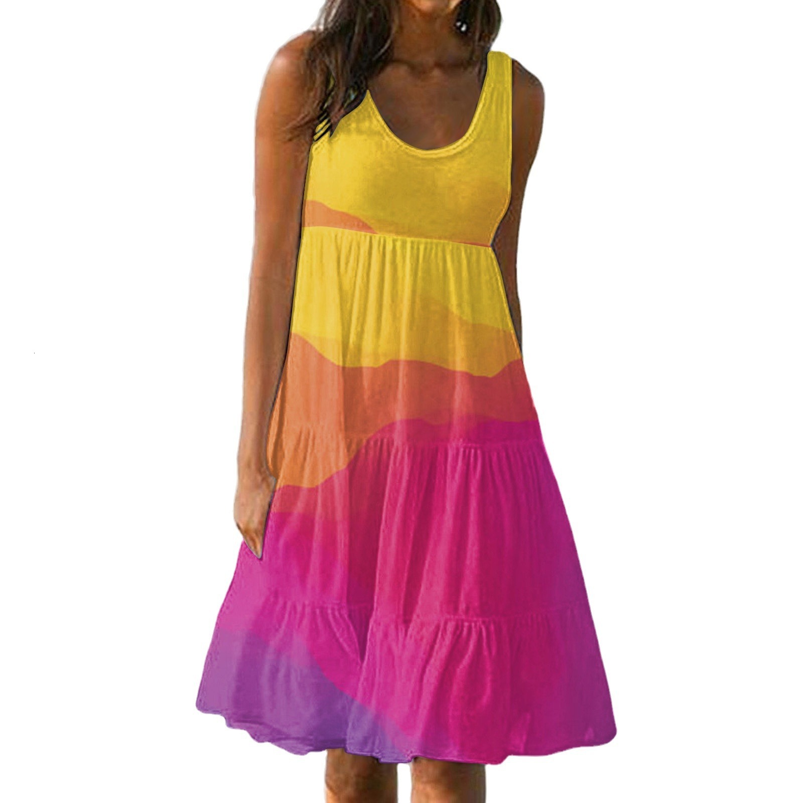 2025 Summer New Beach Skirt Women's Designer Natural Scenery Beach Printed A-line Dress