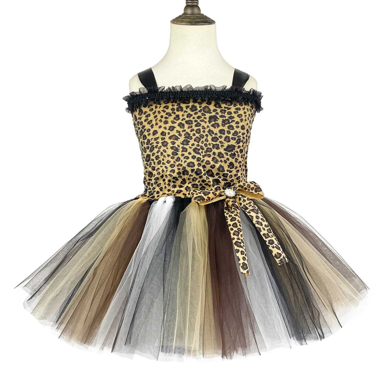 1Set Leopard Girls Tutu Dress Outfit Zoo Animal Kid Cosplay Costumes Toddler Baby Girl Performance Birthday Jungle Party Dresses W250117