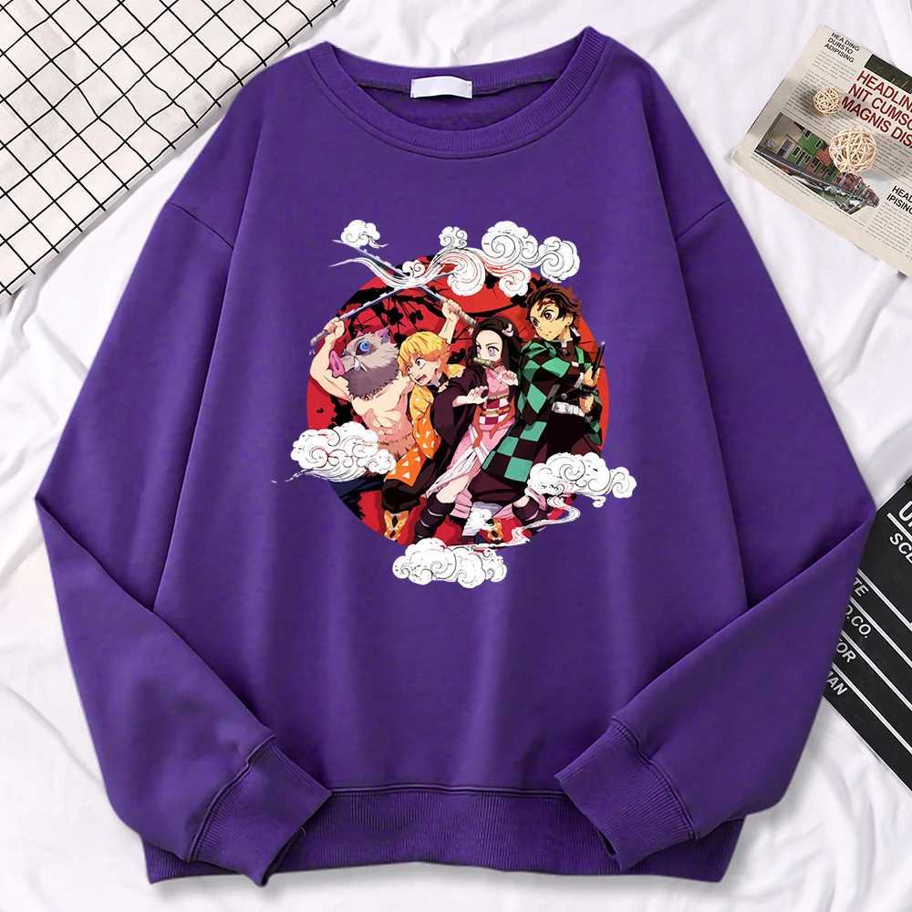Simple Strt Womens Pullovers Demon Slayer Family Print Hoodies Loose Fce Warm Sweatshirts Soft All-Math Female Clothing W250117