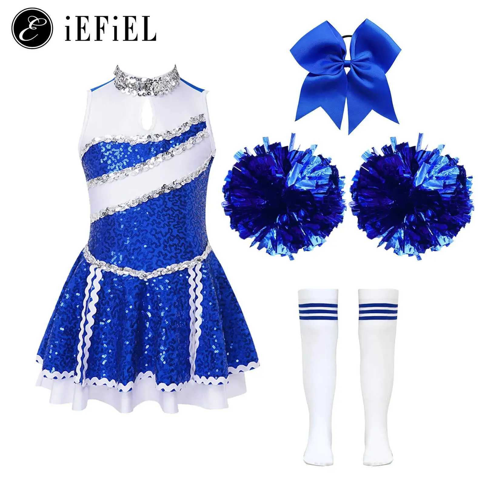 High School Cheerleader Costume for Kids Girls Halloween Cheer Uniform Dance Competition Team Sports Cheerleading Dress Up W250117