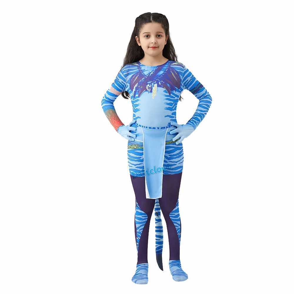Avatar Halloween Costume For Kids Girls Boy Avatar The Way of Water Tail Bodysuit Cosplay Alien Costume Birthday Party Clothes W250117
